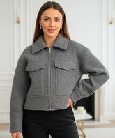 Comprar jaqueta feminina oversized lã bouclê bolsos zíper elegante inverno barato ou em promoção ZARA